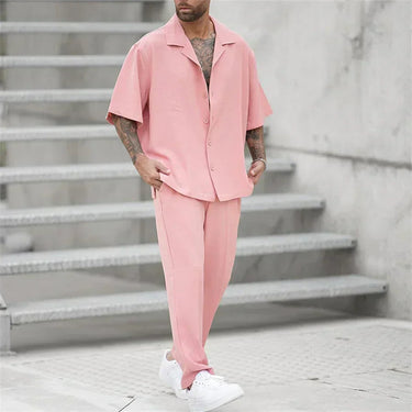 Smart Men’s Short Sleeve Shirt And Straight Leg Trousers Set