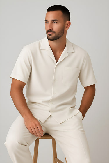 Smart Men’s Short Sleeve Shirt And Tailored Trouser Set With Button Front