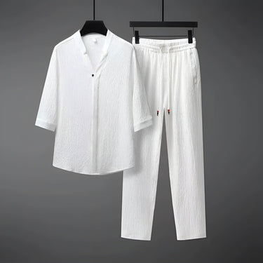 Smart Men’s Short Sleeve V Neck Shirt And Drawstring Trousers Set