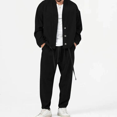 Smart Men’s Two Piece Set With Button Front Jacket And Drawstring Trousers