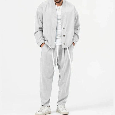 Smart Men’s Two Piece Set With Button Front Jacket And Drawstring Trousers