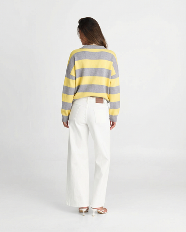 Smart Women’s Striped Knit Polo Sweater With Long Sleeve Relaxed Fit
