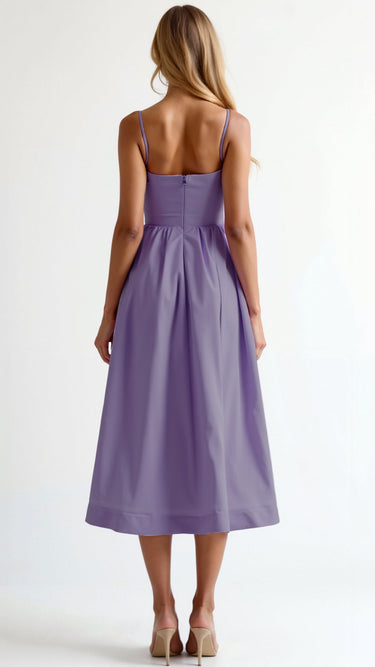 Spaghetti Strap Midi Dress with Gathered Skirt