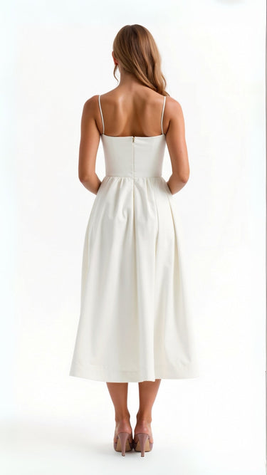 Spaghetti Strap Midi Dress with Gathered Skirt