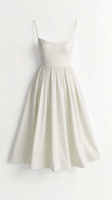 Spaghetti Strap Midi Dress with Gathered Skirt