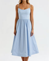 Spaghetti Strap Midi Dress with Gathered Skirt