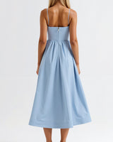 Spaghetti Strap Midi Dress with Gathered Skirt