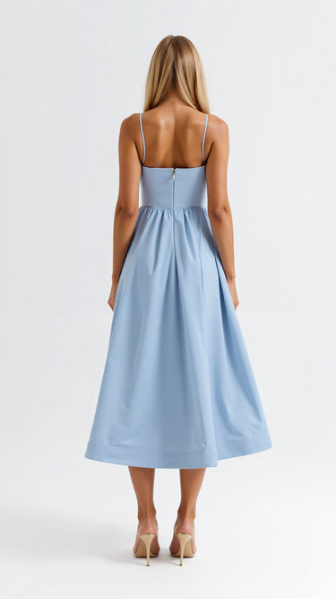 Spaghetti Strap Midi Dress with Gathered Skirt