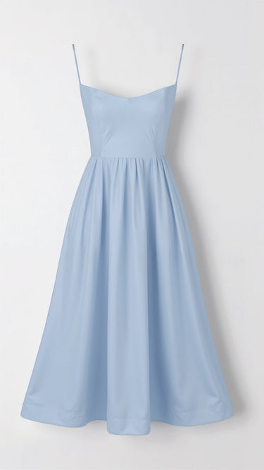 Spaghetti Strap Midi Dress with Gathered Skirt
