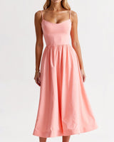 Spaghetti Strap Midi Dress with Gathered Skirt