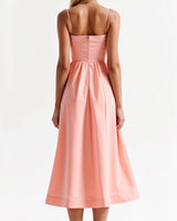 Spaghetti Strap Midi Dress with Gathered Skirt