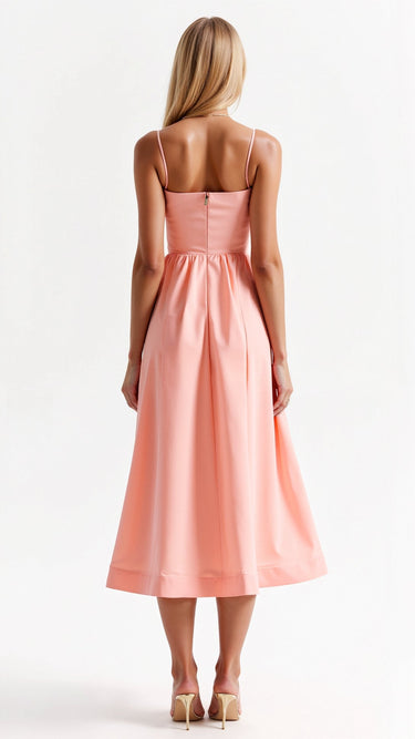 Spaghetti Strap Midi Dress with Gathered Skirt