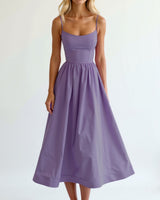 Spaghetti Strap Midi Dress with Gathered Skirt
