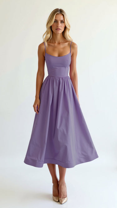 Spaghetti Strap Midi Dress with Gathered Skirt