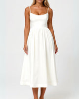 Spaghetti Strap Midi Dress with Gathered Skirt