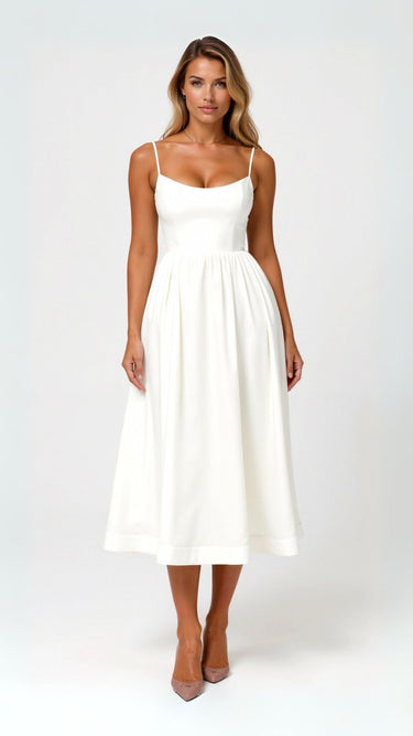 Spaghetti Strap Midi Dress with Gathered Skirt