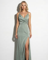 Spaghetti Strap Wrap Maxi Dress with Side Slit