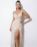 Spaghetti Strap Wrap Maxi Dress with Side Slit