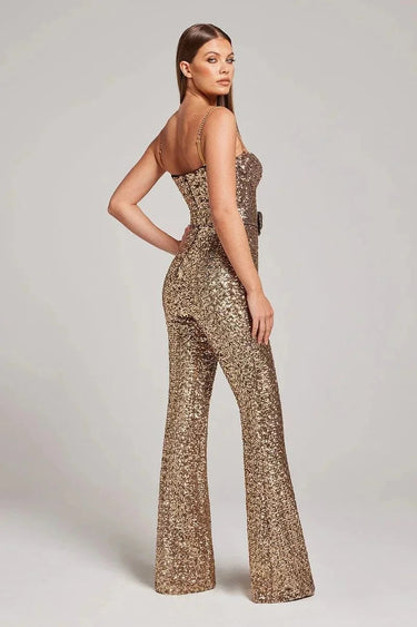 Sparkly Sequin Jumpsuit with Flared Legs