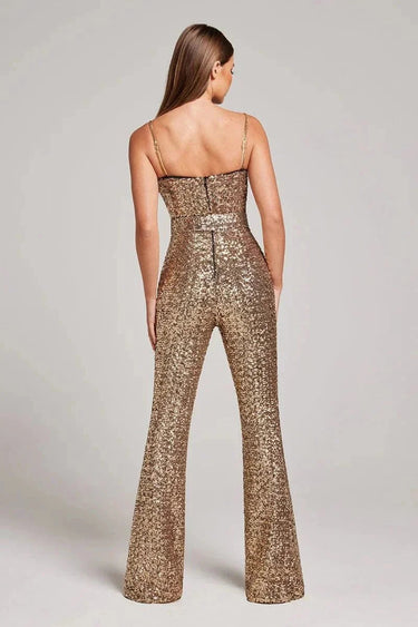 Sparkly Sequin Jumpsuit with Flared Legs