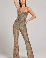 Sparkly Sequin Jumpsuit with Flared Legs