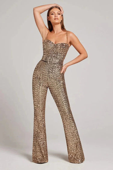 Sparkly Sequin Jumpsuit with Flared Legs