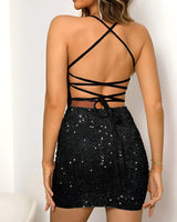 Sparkly Sequin Mini Dress with Spaghetti Straps