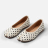 Split-toe polka-dot ballet flat with bow detail, front view