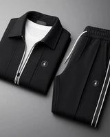 Close-up of zip fastening and collar on tracksuit jacket