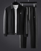 Men's zip-up tracksuit set with stripe detail, front view
