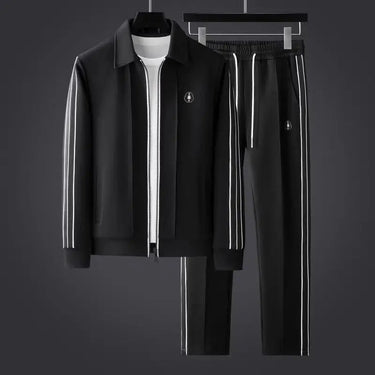 Men's zip-up tracksuit set with stripe detail, front view