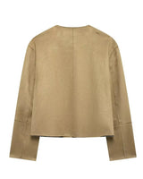 Spring Cropped Button Front Jacket with Patch Pockets