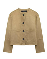 Spring Cropped Button Front Jacket with Patch Pockets