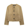 Spring Cropped Button Front Jacket with Patch Pockets