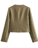 Spring Cropped Cardigan Jacket with Flap Pockets