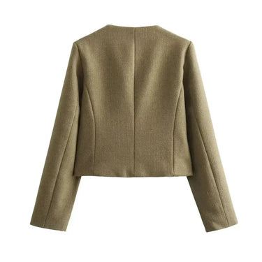 Spring Cropped Cardigan Jacket with Flap Pockets
