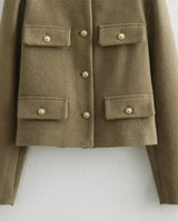Spring Cropped Cardigan Jacket with Flap Pockets