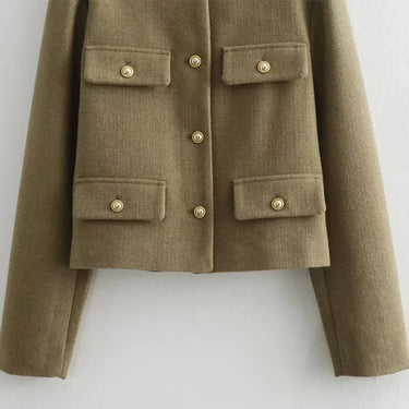 Spring Cropped Cardigan Jacket with Flap Pockets