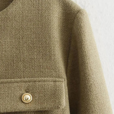 Spring Cropped Cardigan Jacket with Flap Pockets