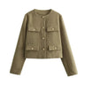 Spring Cropped Cardigan Jacket with Flap Pockets