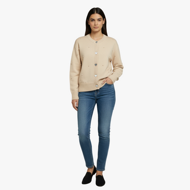 Spring Layering Cardigan with Pearl Detail and Heart Buttons