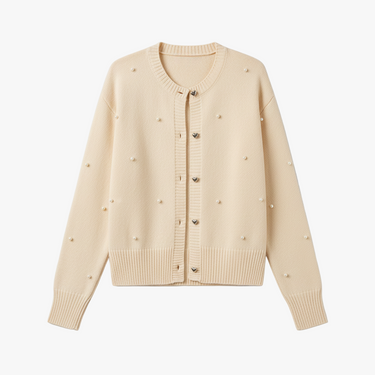 Spring Layering Cardigan with Pearl Detail and Heart Buttons