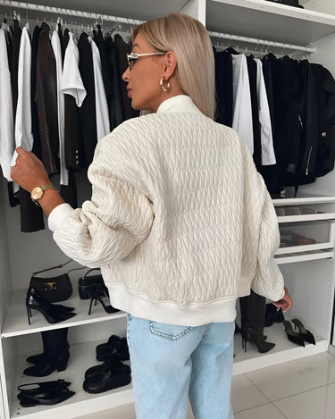 Spring Quilted Bomber Jacket with Zip Front