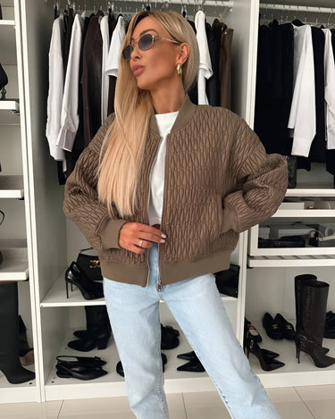 Spring Quilted Bomber Jacket with Zip Front