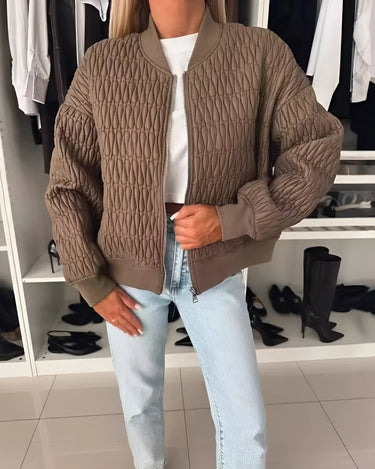 Spring Quilted Bomber Jacket with Zip Front
