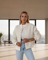 Spring Quilted Bomber Jacket with Zip Front