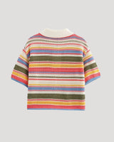 Spring Striped Crochet Knit Cardigan with Button Front