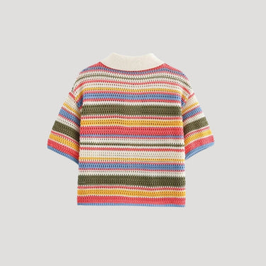 Spring Striped Crochet Knit Cardigan with Button Front