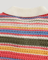 Spring Striped Crochet Knit Cardigan with Button Front