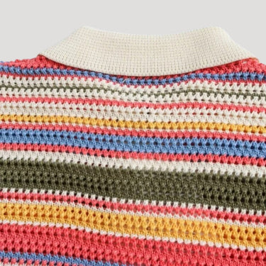 Spring Striped Crochet Knit Cardigan with Button Front